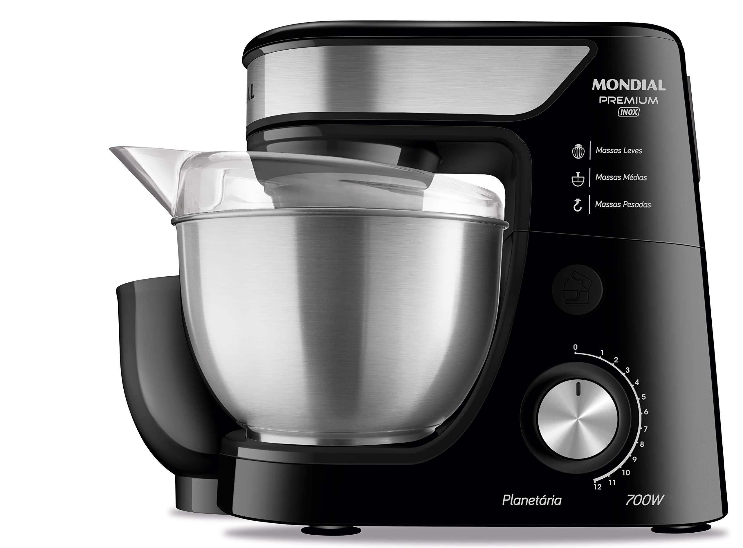 Batedeira Planetária Mondial Preto e Inox 700W - Premium 12 Velocidades